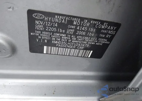 2015 Hyundai Elantra Gt z USA, uszkodzony, nr VIN KMHD35LH1FU243479